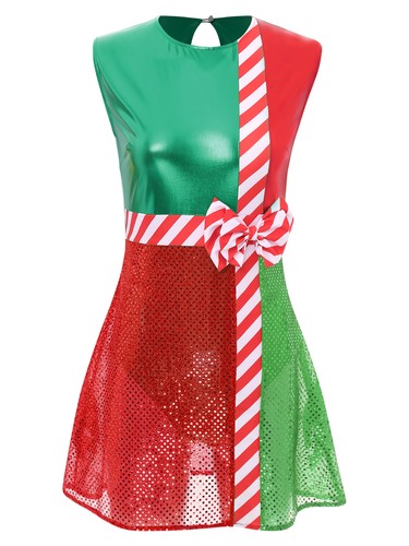 Women Sequins Candy Cane Costume Christmas Party Fancy Dress with Built-in AU - Picture 22 of 33