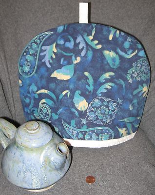 ''Blue Paisley/Leaves'' Tea Cozy - Blue/Teal/Cream - Hand Made - New