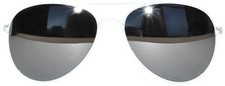 SILVER MIRROR LENS WHITE AVIATION STYLE METAL FRAME SUNGLASSES UV400 PROTECTION