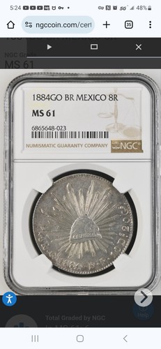 1884GO BR Guanajuato, Mexico 8 Reales NGC MS61 (Population 7) Beautiful Coin - Picture 2 of 8