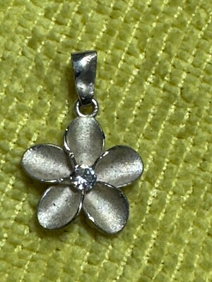Sterling Silber 925 2W Blume Anhänger mit Kristall Mitte