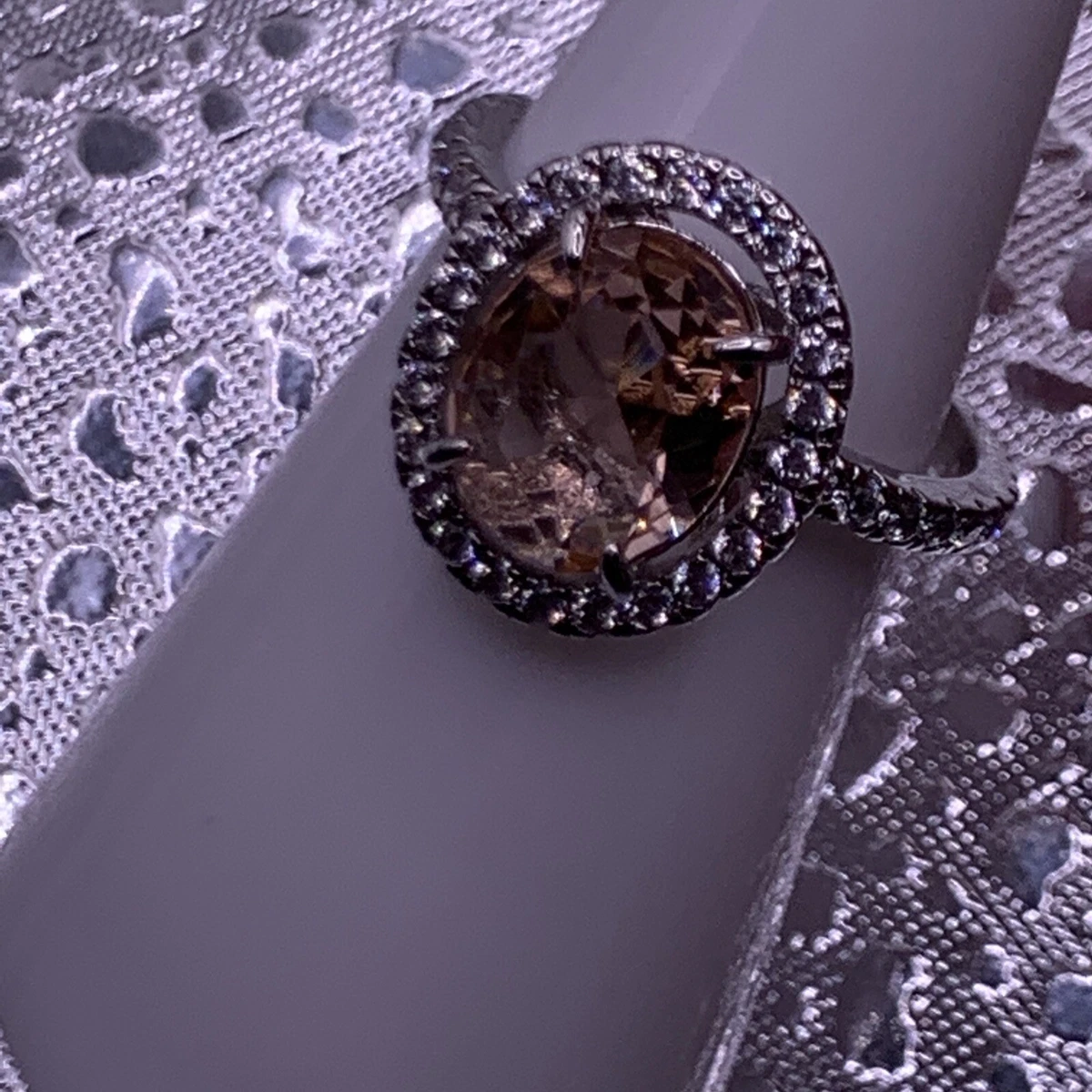ring bomb party size 6 created peach quartz rhodium plate STUNNER