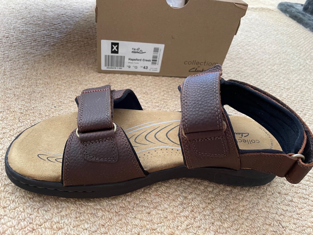 New Clarks Men's Hapsford Creek Sandals Brown Tumbled Leather US