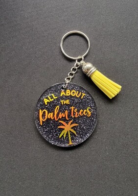 Acrylic Keychain with tassel, Vinyl round, charms, resin, handbag