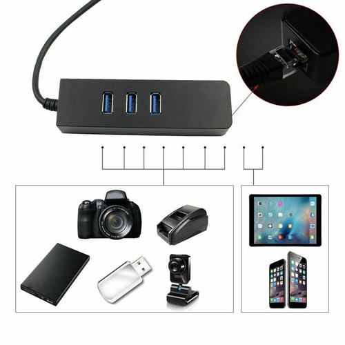 USB 3.0 3-Port HUB With RJ45 Gigabit Ethernet Adapter For PC Laptop Macbook AU - Picture 3 of 8