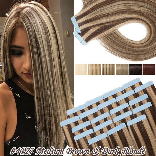 Seamless Tape In Hair Extensions Pu Skin Invisible Glue Russian Human Hair 12A - Picture 72 of 88