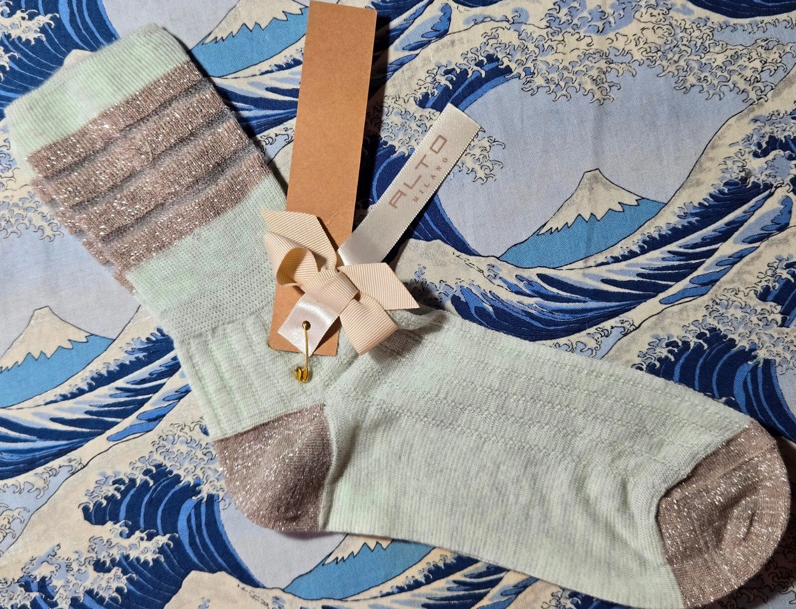 Alto Milano Womens Cotton Short Socks Ribbed Lurex Spring 1-Size UK 3-5 36-38