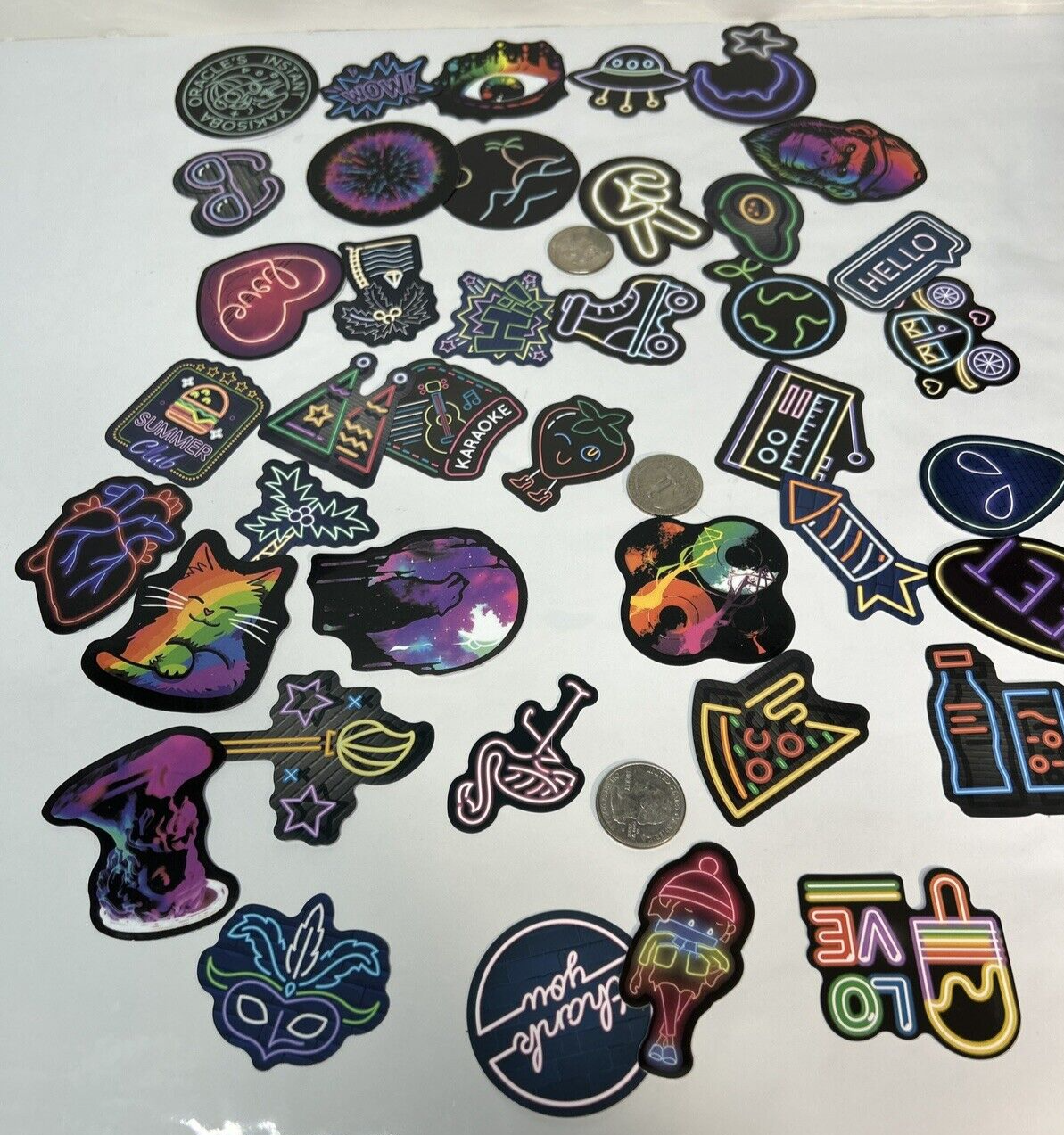 45 random piece retro Neon Light Stickers Random Colorful Cartoon Decal pack