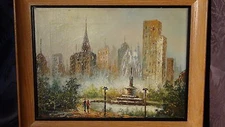 ORIGINAL OIL ON CANVAS PAINTING DEPICTS OF A CITY PARK,SIGNED,FRAMED