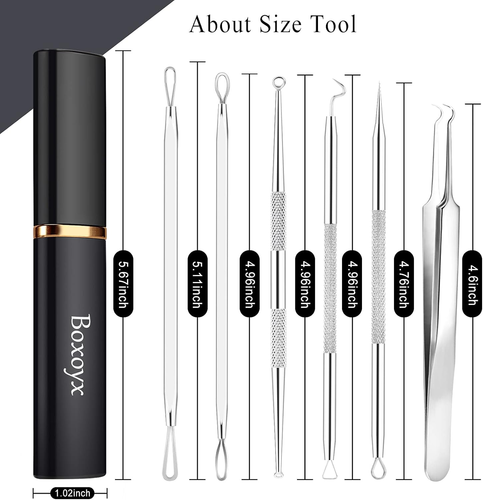Pimple Popper Tool Kit - 6 Pcs Blackhead Remover Comedone Extractor Tool Kit wit - Picture 6 of 12