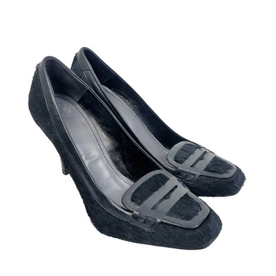 Zara Black Calf Hair High Heel Loafer Pump Faux Fur Women 39 US8 Night Out Party