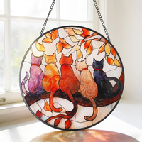 Buntglas Fensterdeko HäNgend Katzen Auf Einem Ast, Suncatcher SonnenfäNger Baste
