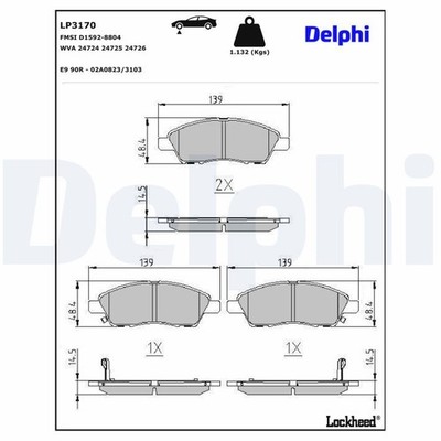 Brake pad set, disc brake Delphi LP3170
