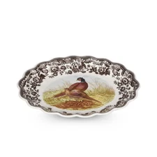 Spode Woodland Oval Fluted Porcelain Serving Dish- Pheasant Design