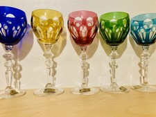 Vitrinenstücke 5er Set BEYER Römer Gläser neu Überfang bunt Bleikristall 70er