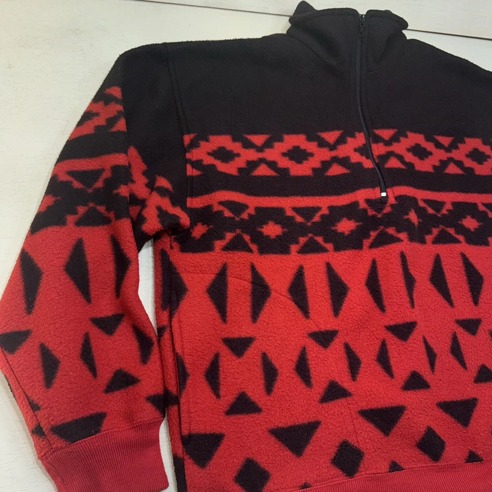 Suéter Vintage Años 90 Trader Bay Diseño Azteca Occidental Rojo/Negro Rancho Med Cremallera 1/3 Foto 4 de 4