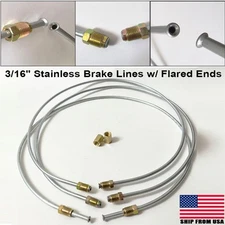 3/16" Stainless Brake Line w/ Flared Ends, Fittings & Unions 32" Long Pack of 3