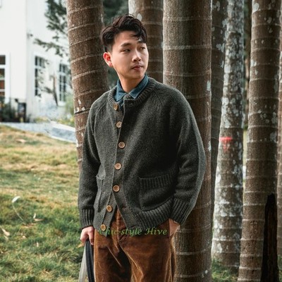 Red Tornado Highlander Thick Knit Wool Cardigan Men's Casual Button Down Sweater