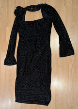 NWT PRETTYLITTLETHING  Plus Black Devore Corsage Detail Boned Midi Dress - 20