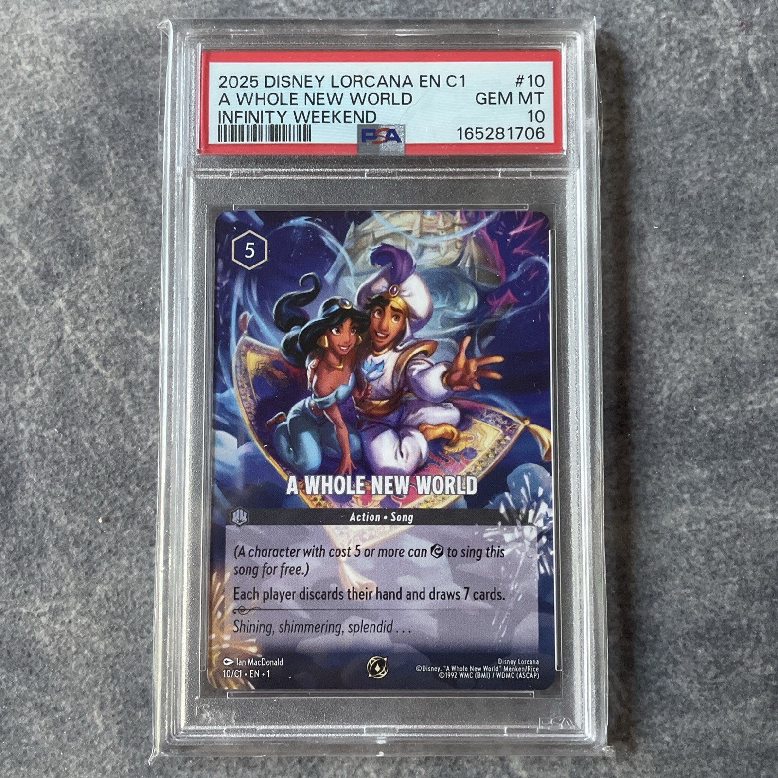 2025 Disney Lorcana EN C1-LORCANA CHALLENGE PROMO #10 A WHOLE NEW WORLD PSA 10