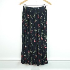 Vintage 90s Midi Maxi Skirt Small Crinkle Dark Floral Moody Whimsigoth Grunge