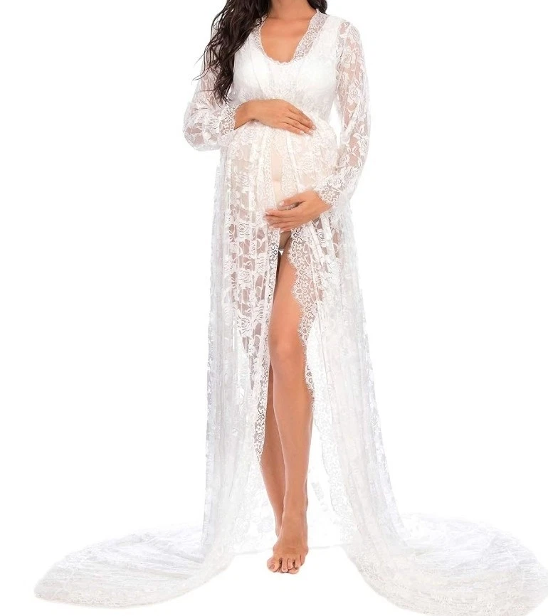 Long Sleeve Maternity White Dresses for Women for sale