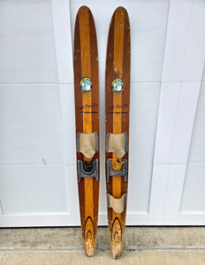 Cypress Gardens Skis Dick Pope Jr 170cm Wooden Waterskis w/ Bindings Brown/Tan