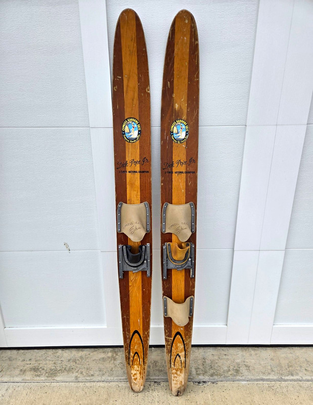 Cypress Gardens Skis Dick Pope Jr 170cm Wooden Waterskis w/ Bindings Brown/Tan
