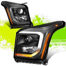 LED DRL Projector Headlight Lamps for GMC Yukon XL 15-20 Black Amber Left+Right