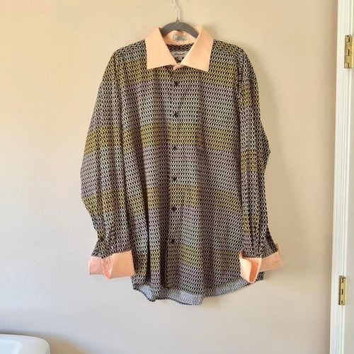 Vintage retro button up / mini dress 100% cotton peach psychedelic design