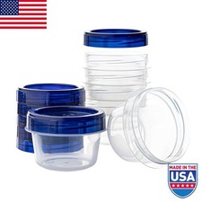 4 oz Containers Food Storage Reusable Stackable 6-PACK Clear W/ Blue Top