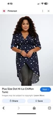 torrid tunic plus size 1 polka dots  hi-lo chiffon