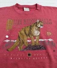 Vtg Cotton Grove Mountain Lion Sweatshirt Faded Red Wildlife USA Made 90s 1994 M