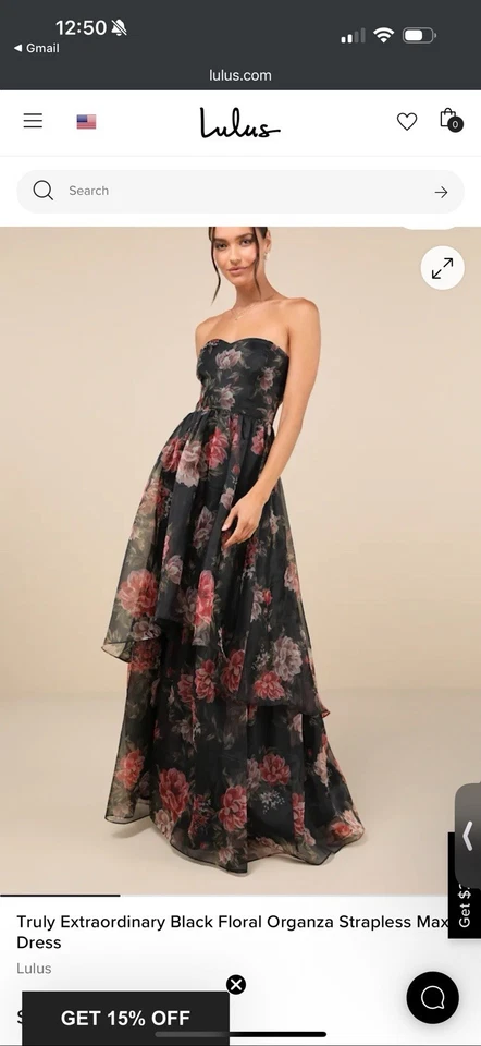 Vestido Formal Lulus Truly Extraordinario Negro Floral Organza Sin Tirantes (Mediano) Foto 3 de 3