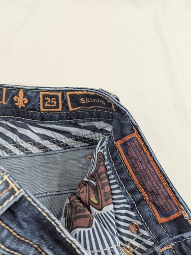 Rock Revival Jeans Womens 25 Blue Denim Aida Skinny Dark Wash Thick Stitch - Picture 5 of 10