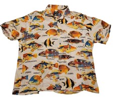 Vintage Jams World Rayon Tropical Fish Button Shirt Mens Size Large Multicolor