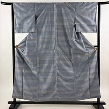 JAPANESE KIMONO FINE PATTERN BLUE-GRAY 157cm 5 ft 2 in PURE SILK B1629