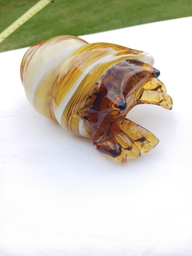 Large Art Glass Sea-Life Hand Blown Sculpture Amber Hermit Crab In Shell - Picture 6 of 10