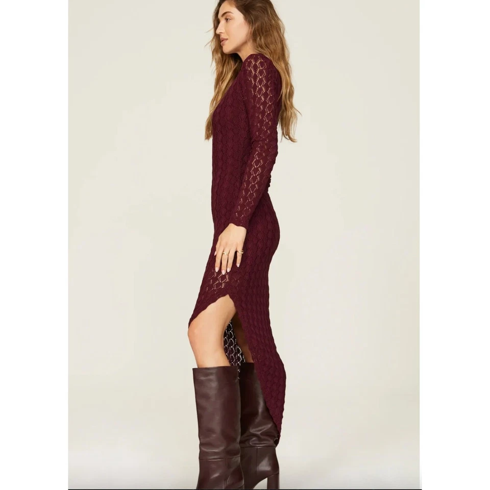 Vestido Something Azul Marino Mujer XX Grande Rojo Púrpura Asimétrico Crochet Tejido Foto 3 de 4