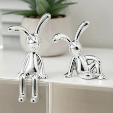 2PCS Long-Eared Rabbit Cartoon Statue – Desktop, Car & Home Decor