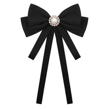 Bow Ties for Women, Adjustable Pre Tied Bow Tie Solid Color Ribbon Bowtie Black