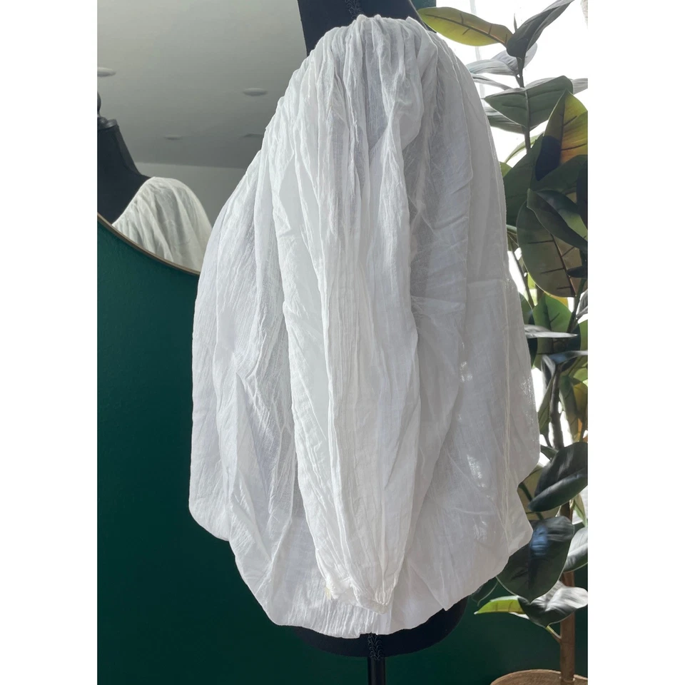 Пузырьковый кромки крестьянская блузка размер M белый романтический женский богемное коттеджкор прихоть - Изображение 2 из 4