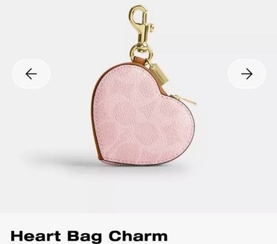 NWT Coach POWDER PINK Heart Bag Charm In Signature Canvas CEA22
