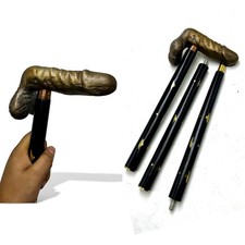 Antique Style Metal Penis Handle Wooden Walking Stick Cane 3 part Open Stick