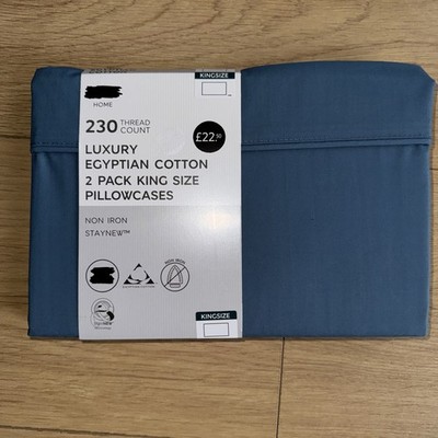 M&S 230 Fadenzahl Luxus Ägyptische Baumwolle 2er Pack Kingsize Kissenbezüge Neu Blau