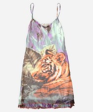 Vintage Womens ROBERTO CAVALLI Dress Lion Print Mesh Floral Stretch Size S US 6