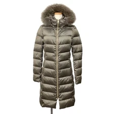HERNO MARBLED PADDED down coat nylon polyurethane down feather fox fur khaki #40