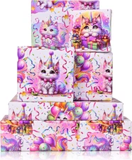 Cat Birthday Wrapping Paper for Girls Kids - Colorful Gift Wrap for Holiday Part