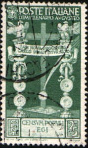 33493  IItaly 1937 Stamp Scott #380 Roman Standards & Cross Fine Used Clean Back