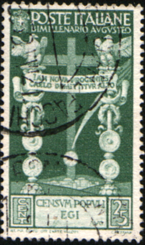 33493  IItaly 1937 Stamp Scott #380 Roman Standards & Cross Fine Used Clean Back